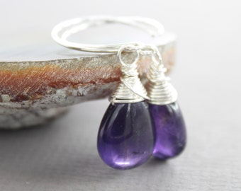 Sterling silver dangle amethyst drop earrings - Stone earrings - Amethyst earrings - Dangle earrings - Minimalist earrings - ER056