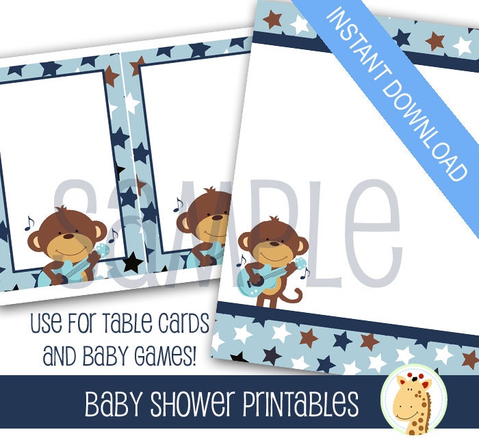 Monkey RockStar Guitar Baby Shower Printables Print your Own