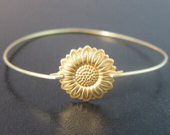 Sunflower Bracelet, Sunflower Jewelry, Gold, Sunflower Bangle, Sun Flower Jewelry, Sun Flower Bracelet, Sun Flower Jewlery