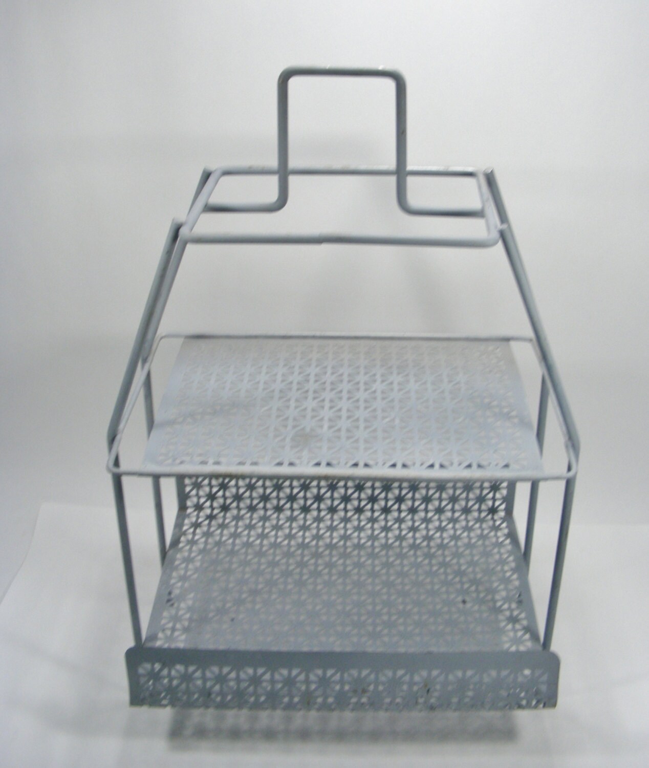 Vintage Metal Rack Perforated Metal Two Tier Shelf Haute Juice