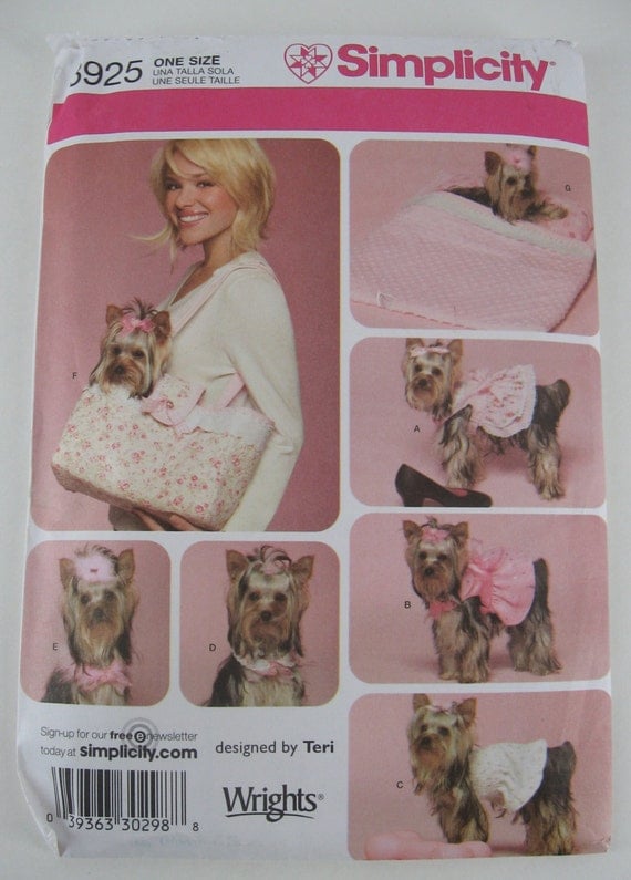 Simplicity 3925 Sewing Pattern Dog Clothes Dog Carrier Bed