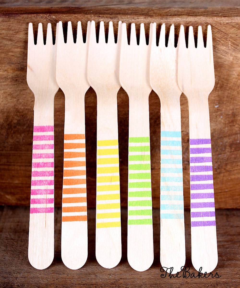 SMALL Wooden Dessert Forks with Stripes in by thebakersconfections