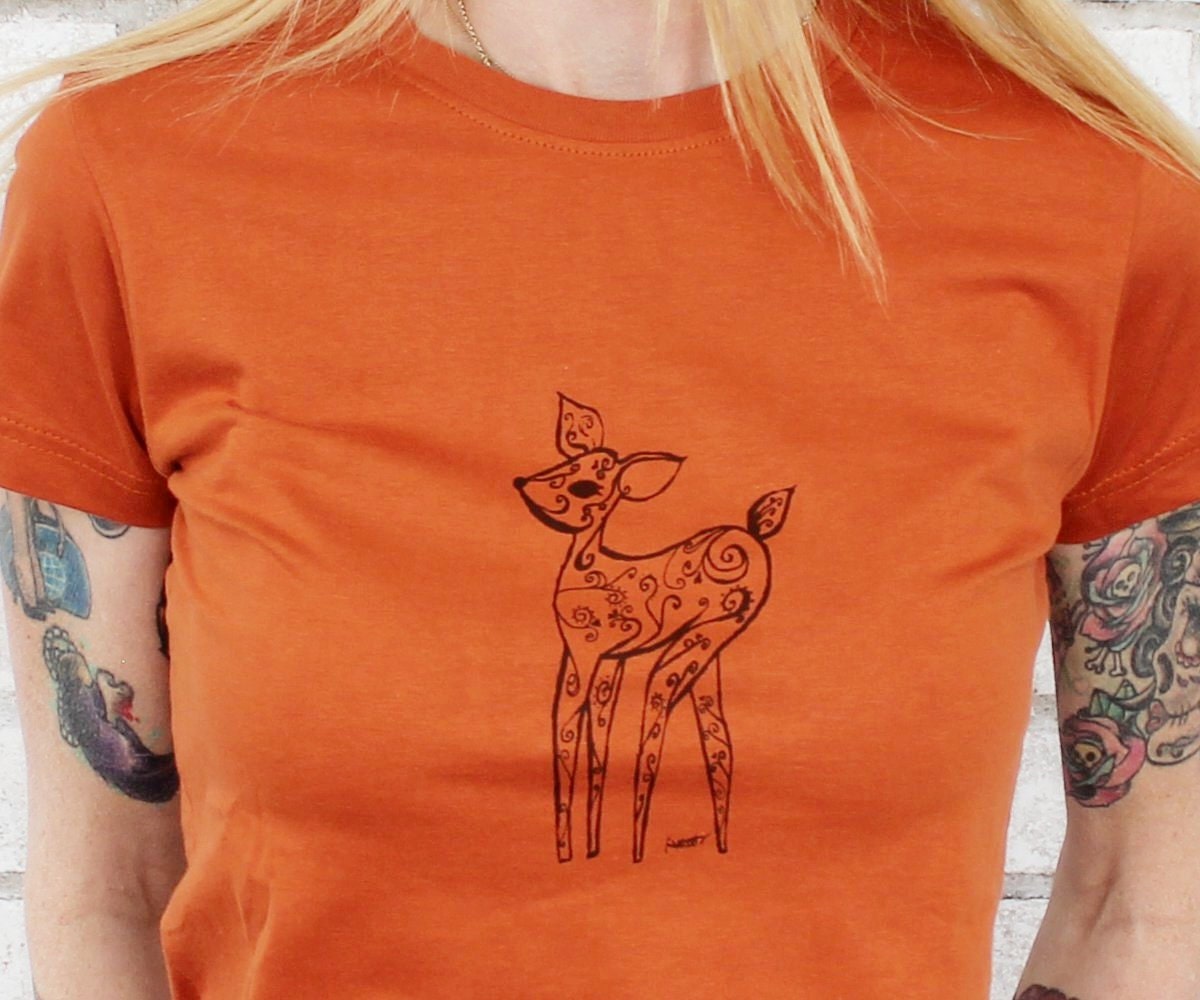 Fawn Tshirt Short Sleeved Baby Deer Shirt Rust Orange