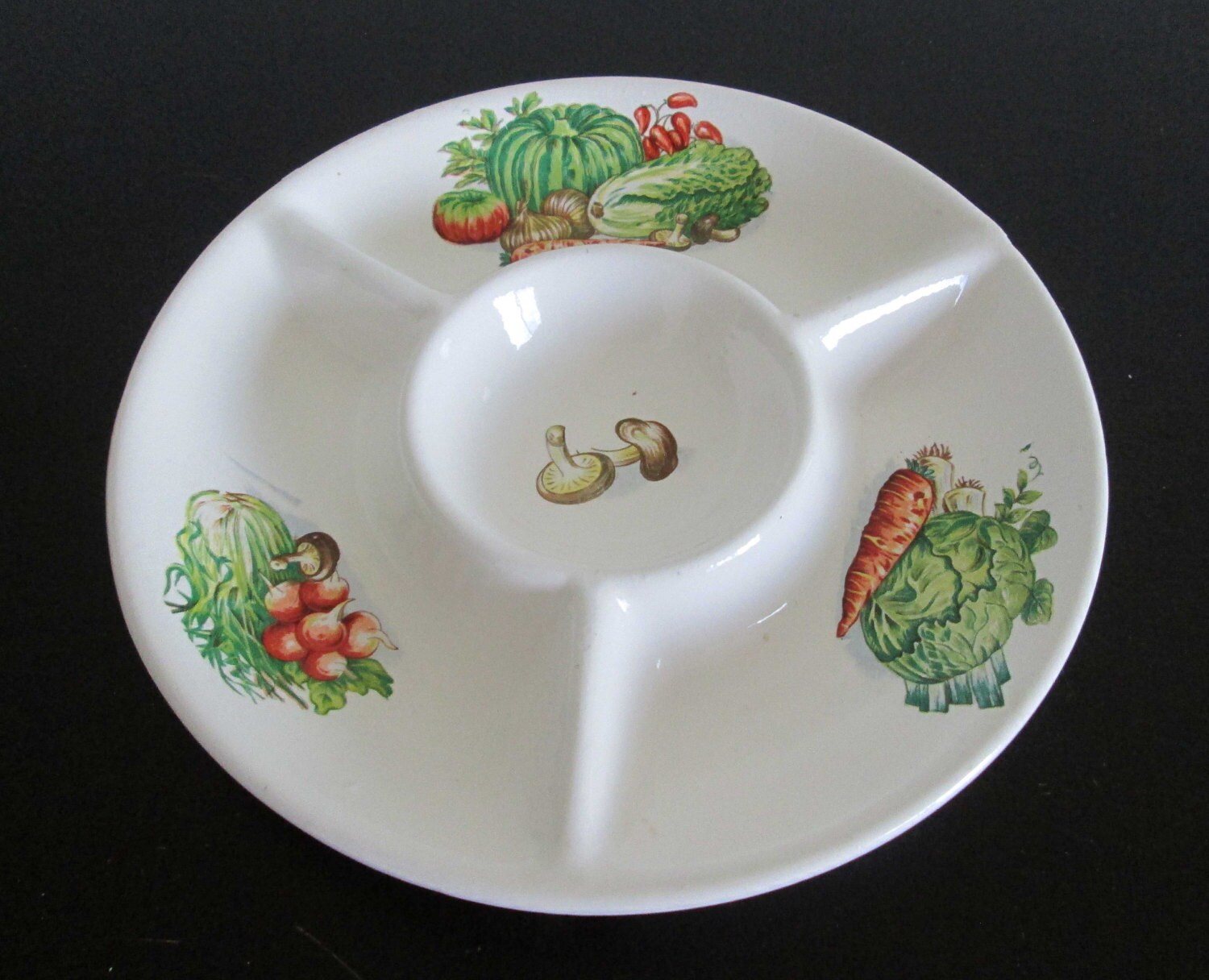 Vegetable Design Vintage Ceramic Divided Serving Tray Relish Dish Japan Haute Juice