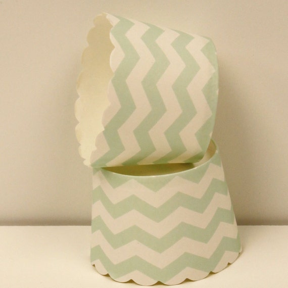 Chevron Candy Nut Cup, Pastel Mint Green, Party, Cupcake Baking Cups