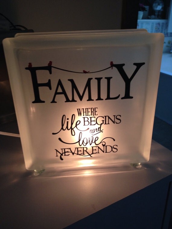 Glass block night light with verse on family by WalkaboutWay