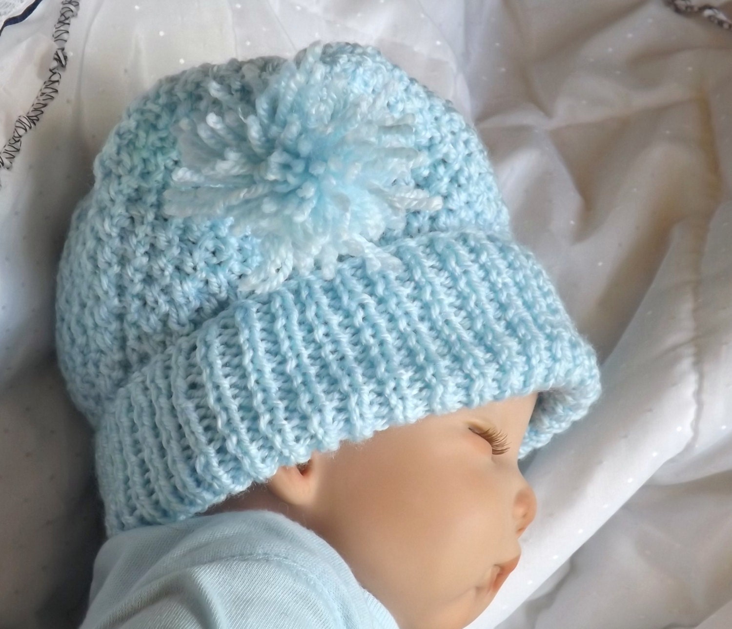 Baby KNITTING PATTERN Baby or Dolls Pom Pom Hat by carolrosa