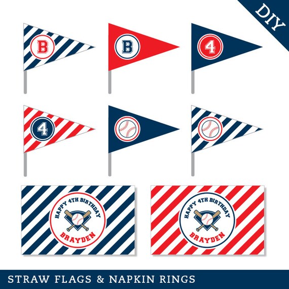 Baseball party - Personalized DIY printable straw flags and napkin rings Il_570xn