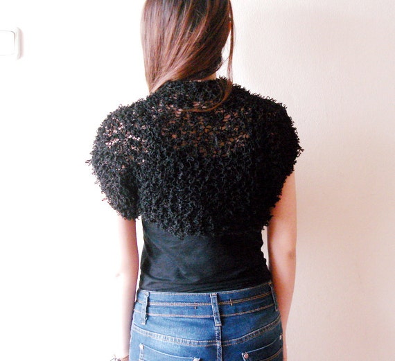 Items similar to Hand knitted Black Shrug, knit vest, Black evening