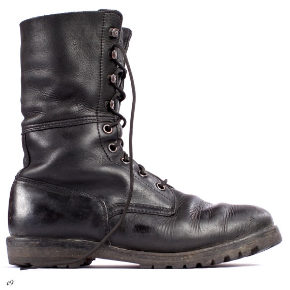Black COMBAT Boots . Mens Army Lace Up Distressed Leather