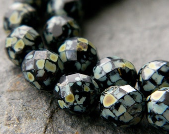 8mm ,Czech Glass Beads Fire Polished beads, Jet with Olive & Toffee Picasso 8mm (25pcs)