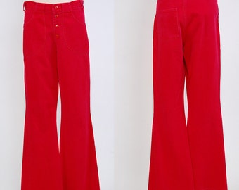 Vintage 60s red bellbottom pants by HIS label / Snap front Hip huggers ...