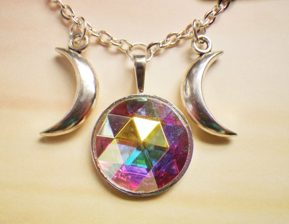 Prismatic Triple goddess necklace by lotusfairy on Etsy