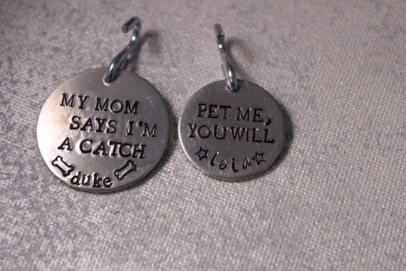 Custom Stamped Pet ID Tag - 1-1/4" - your choice of text and phone number on the back