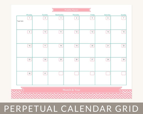 Items similar to Calendar Planner Grid, Month at a Glance Printable ...