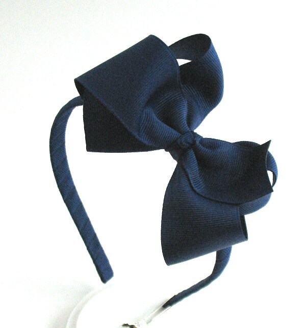 Navy Blue Bow Headband For Girls Light Navy Bow Hard