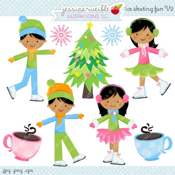Ice Skating Fun V2 Cute Digital Clipart - Commercial Use OK - Ice Skating Graphics, Ice Skating Clipart, Christmas Il_570xn