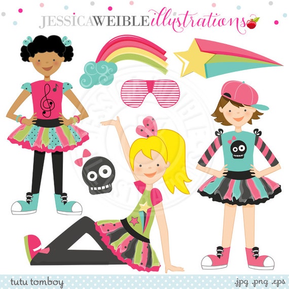 Tutu Tomboy Cute Digital Clipart - Commercial Use Ok - Punk Tutu Girl - Tutu and Sneakers, Tutu clipart, tutu graphics, teen tutu Il_570xn