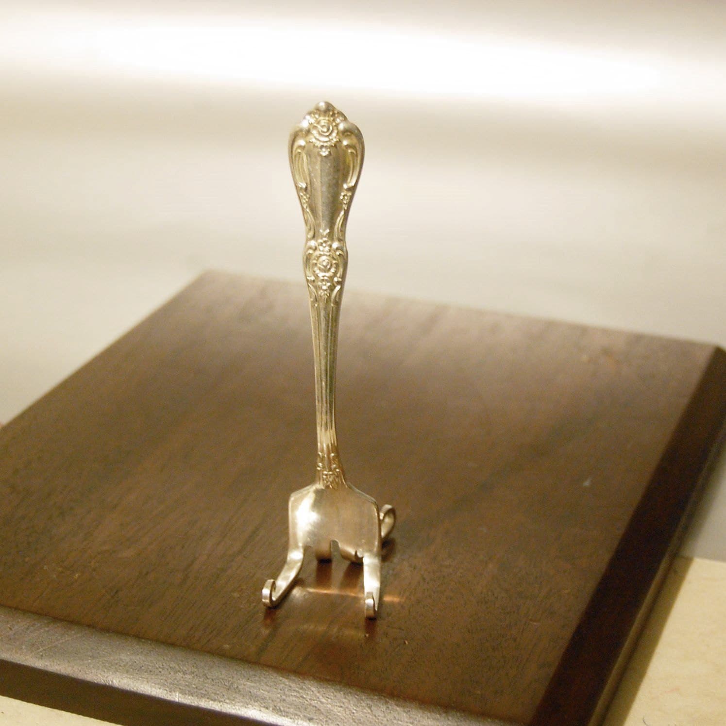 Fancy floral fork business card holder or recipe holder place