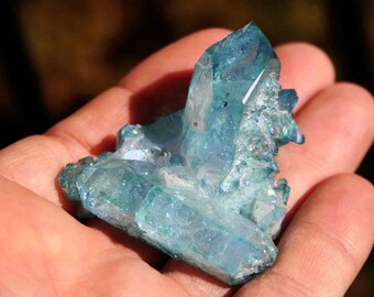 Aqua Aura Blue Quartz Crystal Cluster