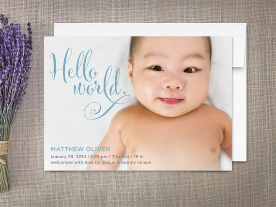 Baby Birth Announcement <b>Boy Hello</b> World - il_570xN.585671234_49ft