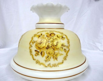 Extra Large Glass Lamp Shade Ruffled Cram and Gold Roses Home and Garden Lighting Accessories Lamp Shades