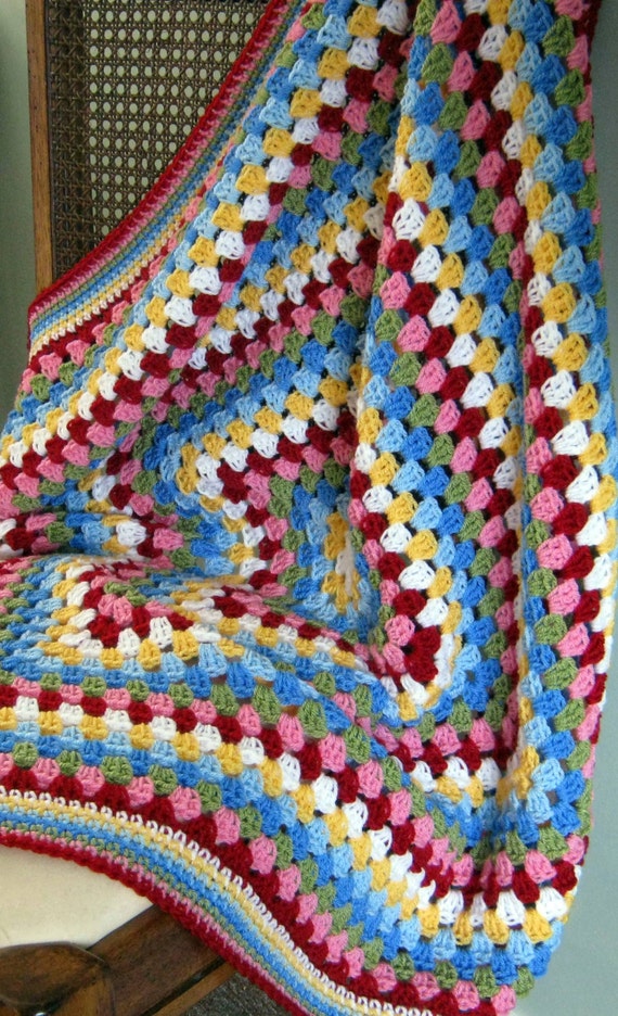 Crochet Afghan Blanket Cath Kidston Colours In Stock Ready To Ship Granny Square