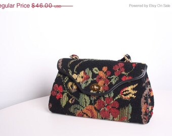 ON SALE 40% OFF - Vintage 60s Black Tapestry Floral Carpet Bag ...
