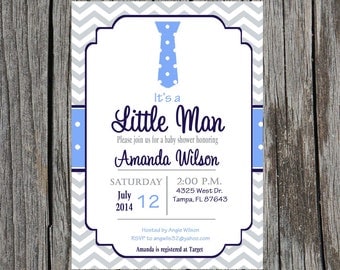 Printed Little Man Baby Shower Invitation, baby boy, tie baby shower, little man, printed invitations