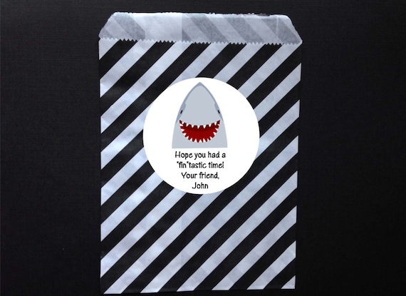 Shark Party Favor Bag & Personalized Stickers, Goody Bags, Candy Bags, Set of 12 Il_570xn