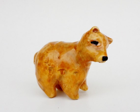 Grizzly Bear Ceramic Figurine Miniature by FlowerandPearlStudio