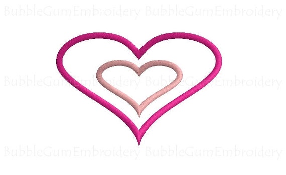 Double Curvy Heart Applique Embroidery Design Instant Download