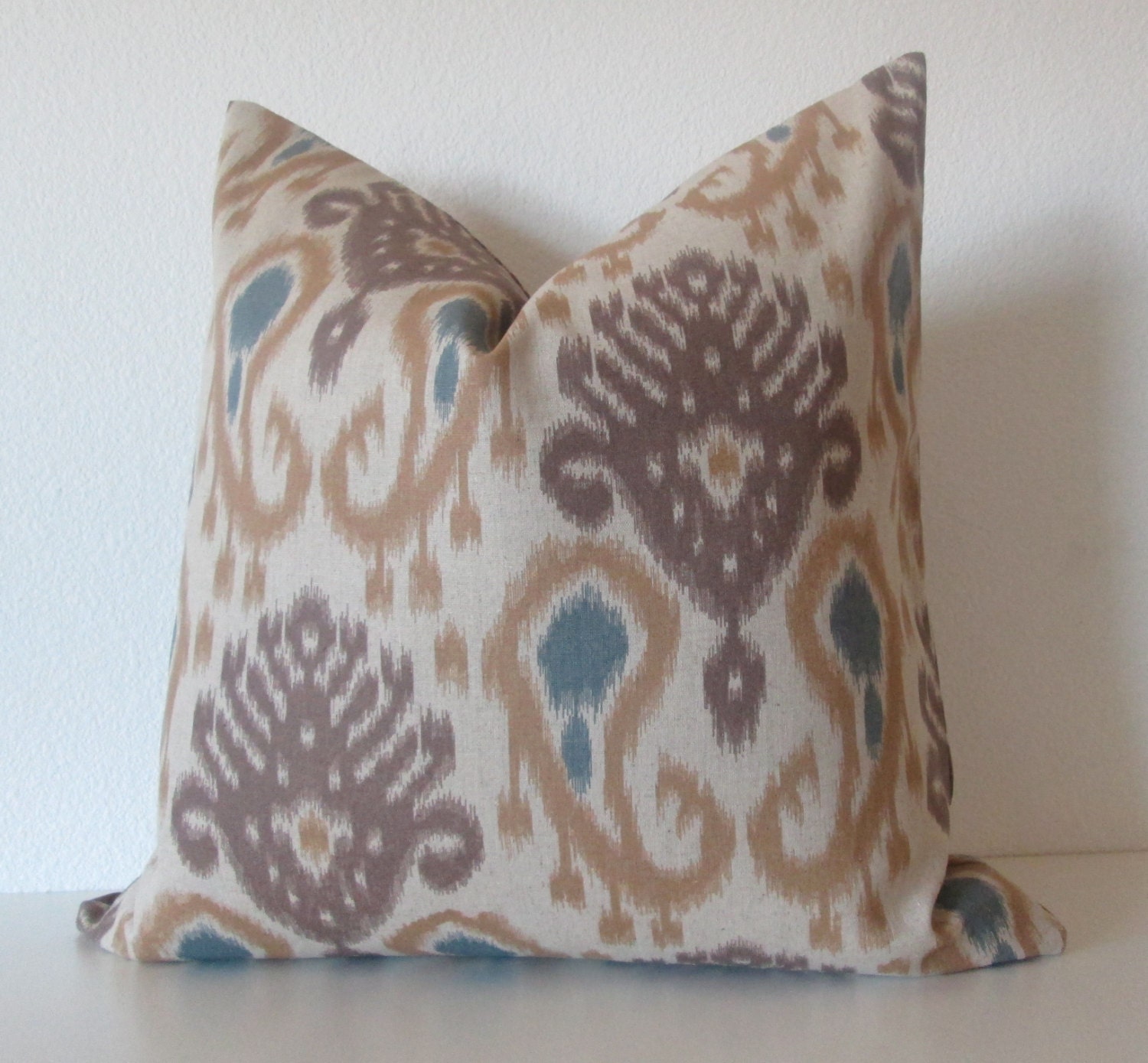 Barbados Ikat Mocha teal brown ikat decorative pillow cover