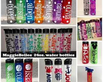 24 oz. personalized plastic water bottle with straw polka dots Kids sports