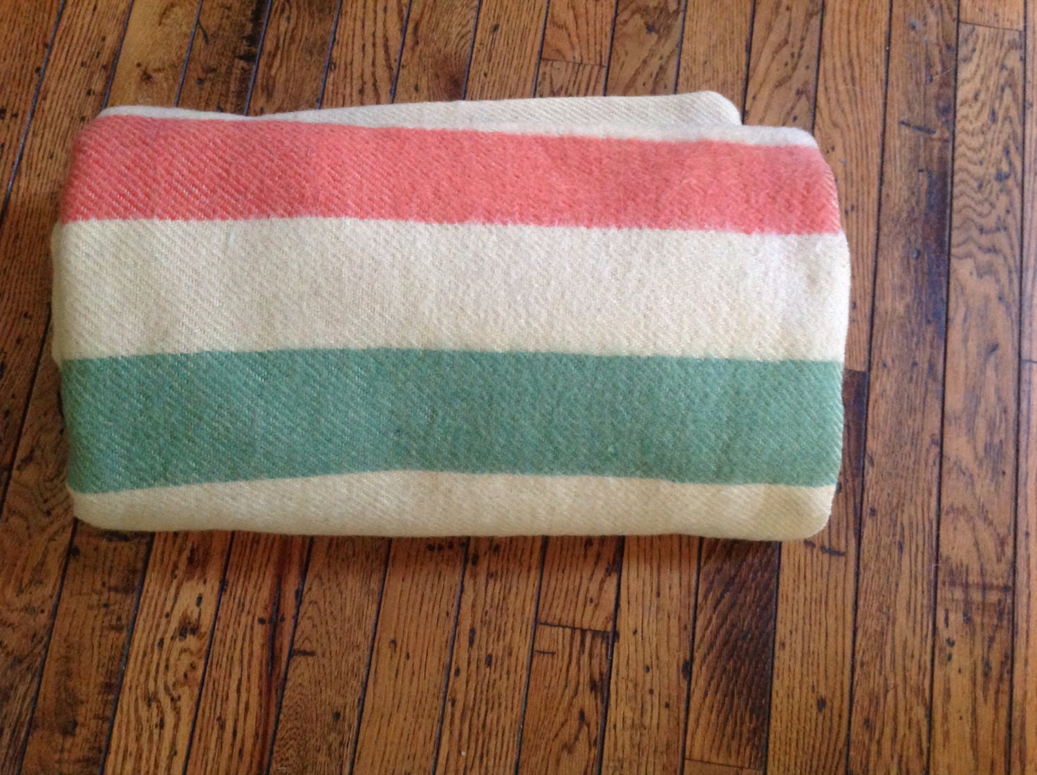 Vintage Hudson Bay Style Striped Wool Blanket 84 x 72