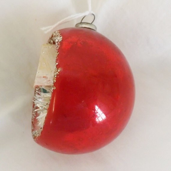 Vintage Christmas glass diorama ornament red with mini
