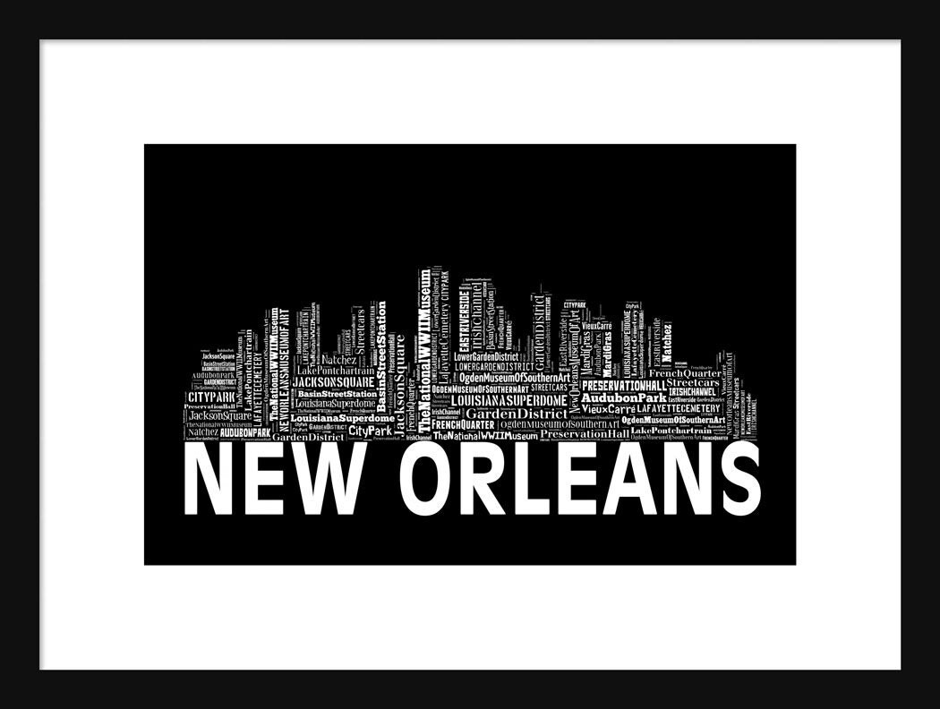 New Orleans Skyline Word Art Typography Typographical Print