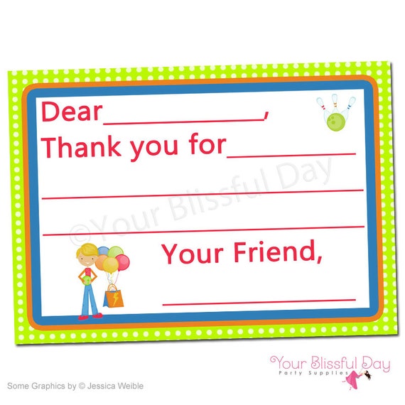 PRINTABLE Boy Bowling Party Fill-in-the-Blank Thank You Cards Il_570xn