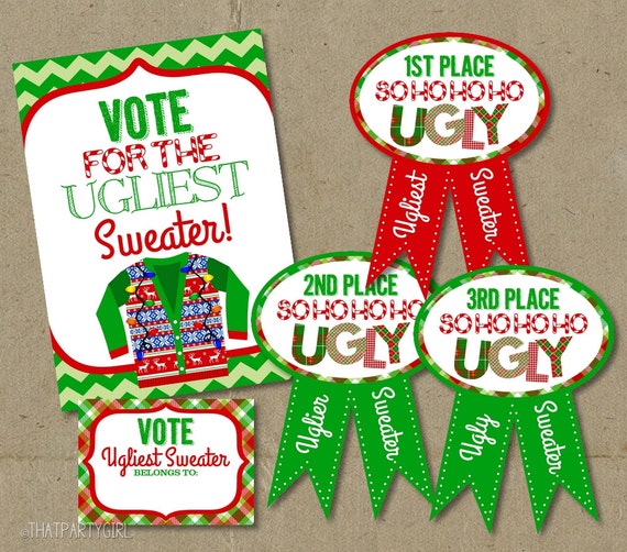 Ugly Sweater Party Voting Awards Ballots Sign Decorations