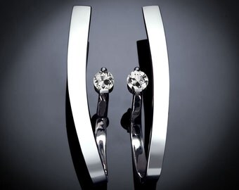 sapphire earrings, statement earrings, white sapphires, dangle earrings, holidays earrings, wedding earrings, Argentium silver - 2001