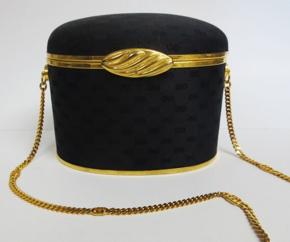 Vintage 1970s black fabric Gucci Purse Made in Italy Gold