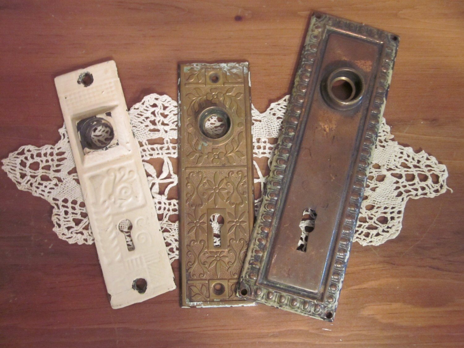 Antique Door Knob Key Plates Set of 3 Salvage Vintage