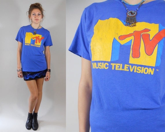 Vintage 1980s MTV T shirt / 80s Vintage Classic Blue MTV Logo