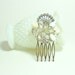 Floral Hair Comb - OOAK Bridal Hair - Reclaimed Vintage - White Hair Comb - Rhinestone Jewel Hair Comb - Art Deco - Assemblage