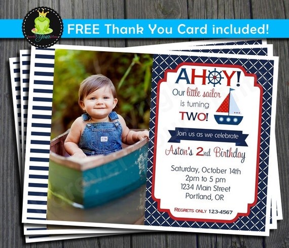 Nautical Birthday Invitation - FREE Thank You Card included Il_570xn