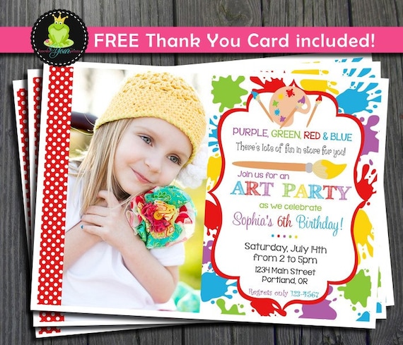 Art Party Invitation - FREE Thank You Card included Il_570xn