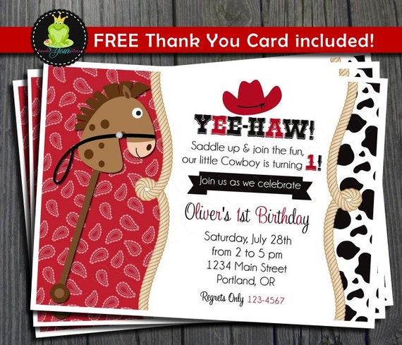 Cowboy Birthday Invitation - FREE Thank You Card included Il_570xn
