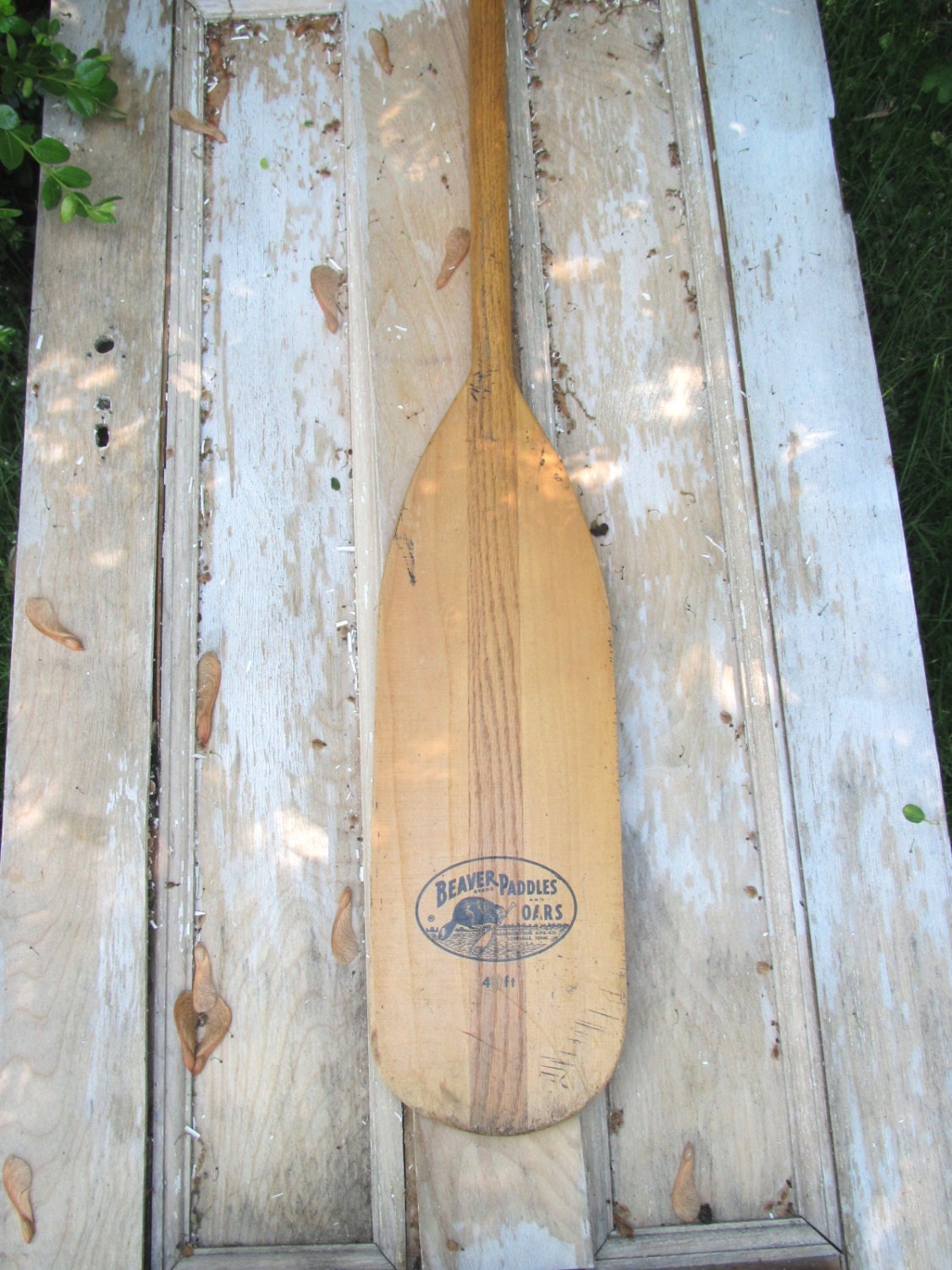 Vintage wood canoe paddle/ Beaver Paddles/ wood oar by margosmuse