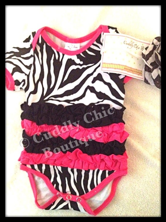 Items similar to zebra print onesie with ruffled bottom and matching headband on Etsy