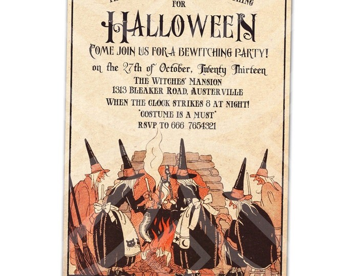 Vintage Style Halloween Invitation, Witches Ball Invitation,I will customize for you, printable Invitation